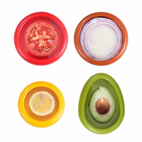 Caja de almacenamiento de silicona reutilizable para frutas y verduras, 4 unidades, para cebolla, tomate, limón, aguacate, verduras, conservación de alimentos frescos