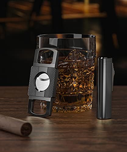 RONXS Cigar Lighter, Triple Jet Flame Torch Lighter with Cigar Punch Cutter, Set of Cigar Cutter Windproof Refillable Gas Lighter (Without Gas