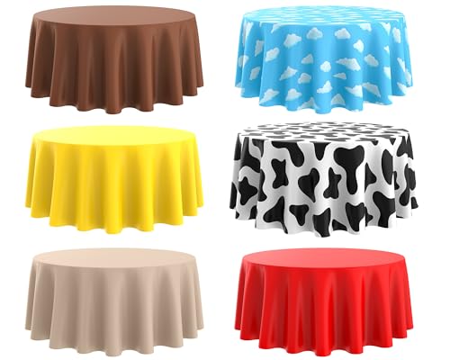 Kinlop 6pcs Round Tablecloth 84 in, Khaki, Dark Brown