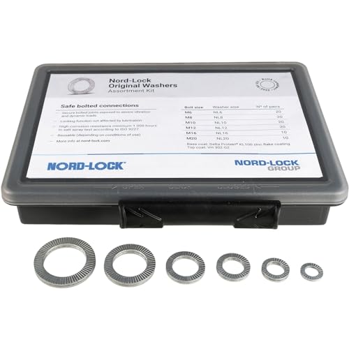 Nord-Lock Lot de 100 paires de rondelles de verrouillage en acier dans une boîte de rangement - Tailles M6, M8, M10, M12, M16, M20