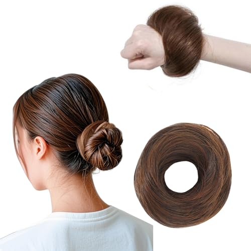 Chouchous Cheveux Lisses pour Femmes, Chignon Élastique pour Cheveux, Chignon Désordonné, Accessoires Donut pour Cheveux, Chignon Synthétique Faux pour Femmes (Brun...