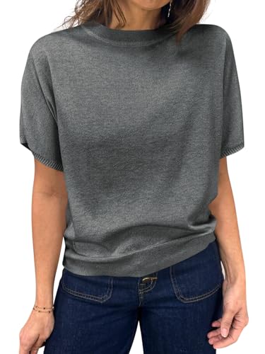 Image of Saodimallsu Women's Short Sleeve Crew Neck Knit Pullover Sweater | Casual Basic, Crew Neck, Loose Knit Pullover, Summer Lightweight