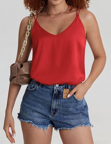 Image of Ekouaer Womens 2-Pack Silk Satin Camisole Tank Top V Neck Sexy Cross Back Spaghetti Strap Cami Sleeveless Lounge Tops S-XXL