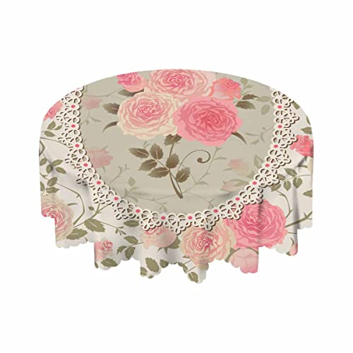 Yibeas Round Tablecloth 60 Inch Shabby Chic Rose Pattern Tablecloth Lace Frame With A Bouquet Of Roses Table Cloth For Dining Tables, Parties, Wedding And Banquet Decoration #TOP4