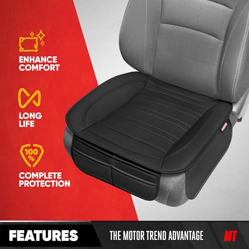 Image of Motor Trend Seat Covers for Cars Trucks SUV, Faux Leather 2-Pack Black Padded with Storage Pockets, Premium Interior Car Seat Cover