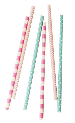 Pitillos de papel en azul aqua y rosa, pack 75 miniatura 3