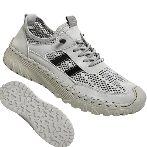 Zenfaze Orthopedic Shoes for Men, Men's Slip-On Orthopedic Leather Hiking Shoes Breathable Mesh Elastic Laces