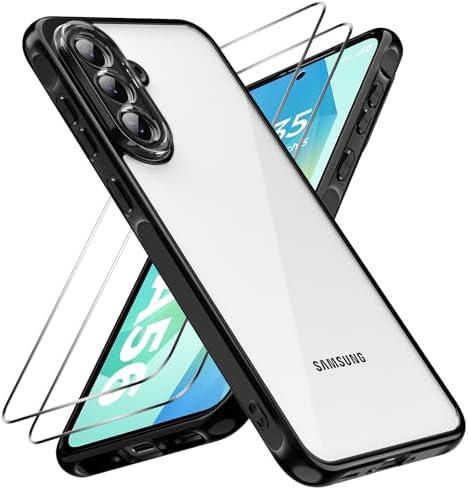 caslord Hülle für Samsung Galaxy A56 5G mit 2 Stück Panzer Schutz Glas, [Kameraschutz] [Stoßfest] Handyhülle, Schwarzer TPU-Rahmen + transparente Rückseite aus PC, Anti-Fingerabdru