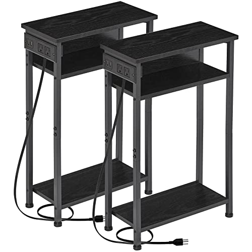 AMHANCIBLE Narrow Side Table with Charging Station, Slim End Table Set of 2, 3 Tier Sofa Table with Storage Shelf, for Small Spaces, USB Ports & Power Outlets HETN03BK AMHANCIBLE Narrow Side Table with Charging Station, Slim End Table Set of 2, 3 Tier Sofa Table with Storage Shelf, for Small Spaces, USB Ports & Power Outlets HETN03BK