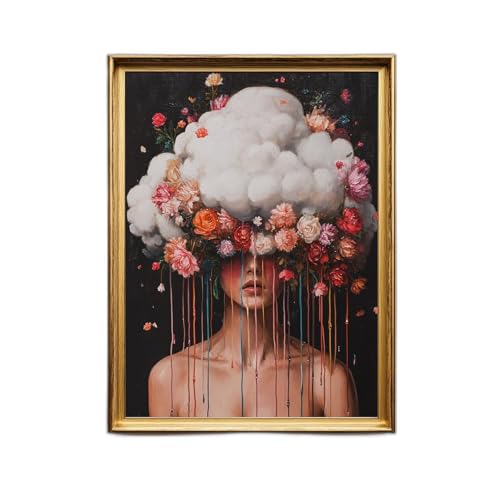 In Clouds Surreal Portrait Coquette Maximalist Floral Woman Wall Art Print for Moody Eclectic Decor with Dreamy Dopamine Vibe in Modern Home Gallery