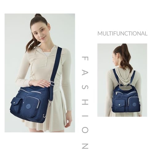 Image of Hobo Purse for Women, Nylon Crossbody Shoulder Handbag Convertible Backpack | Waterproof fabric, built-in anti-theft RFID pocket, multipurpose daily casual handbag