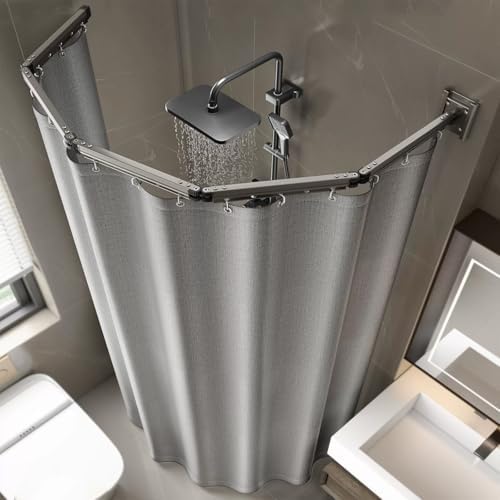 Adjustable Folding Shower Curtain with Corner Rods - Versatile Wall-Mounted Divider for Bathrooms, Kitchens, Clothing Stores & Temporary Changing Rooms - Foldable Design for Any Angle