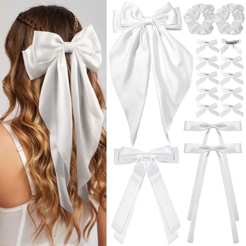 Set de 16 Lazos de Pelo Satín Blancos con Clips y Scrunchies miniatura 1