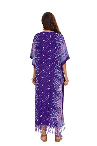 Image of Beautybatik Boho Flora Printed Women Plus Size Kaftan Kimono Loungewear Maxi Long Dress Size XL to 4X