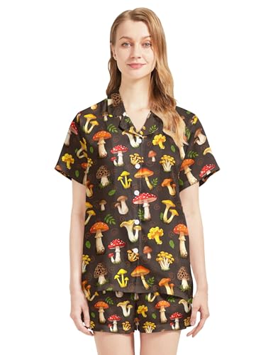 Image of Women's Pajama Sets Funny Pajamas for Women Set Comfortable 2 Piece Button Down Tops & Shorts Sleepwear Short Sleeve