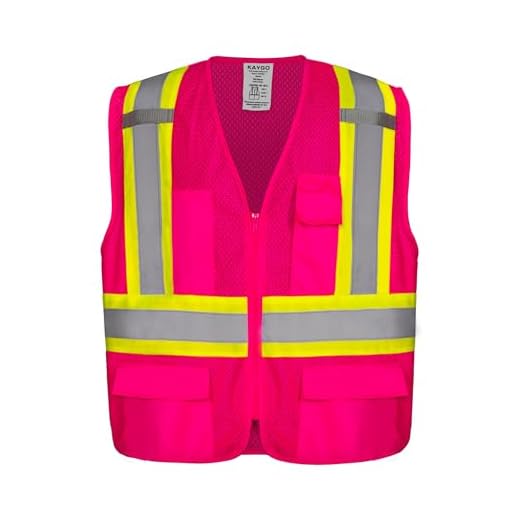 KAYGO High Visibility Safety Vests KG0100, Reflective Vest with Pockets and Zipper, ANSI Type R Class 2 Not FR (Pink,M)