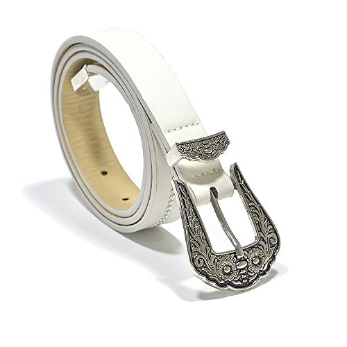 Women's Faux Leather Vintage Carved Pin Buckle for Waist Belt jeans (#1 White)