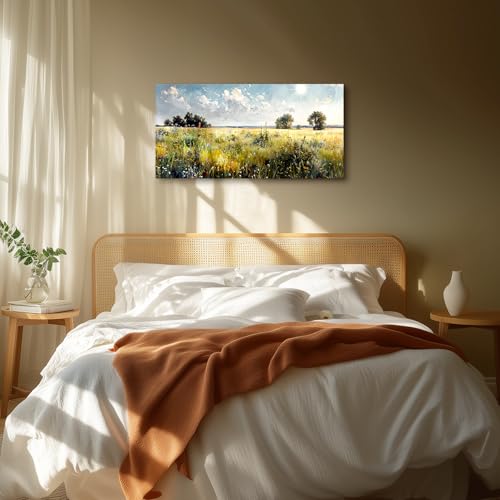 SERIMINO Rustic Landscape Wall Art Prints, Country Outdoor Scenic Large Wall Decor, Nature Meadow Wildflower Canvas Painting, Bright Pictures for Living Room Modern Farmhouse Kitchen 20X40 Inch