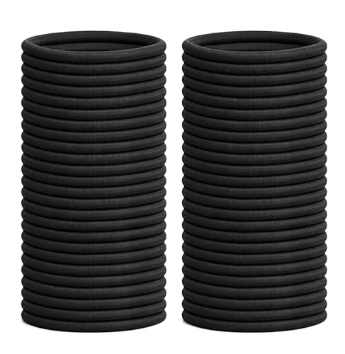 ZHIYE 50pcs Elastic Hair Bands 4mm Elastic Hair Bobbles Ponytail Holders No Metal Strong Hair Ties Gentle Hairbands Thick for Girls Women Kids