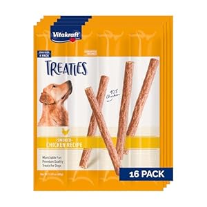 Vitakraft Treaties Dog Treat Sticks – Dog Sticks with 90% Real Chicken & Natural Smoke Flavor – Chewy & Fresh Pet Snacks for On-The-Go (Smoked Chicken, 16 Count)