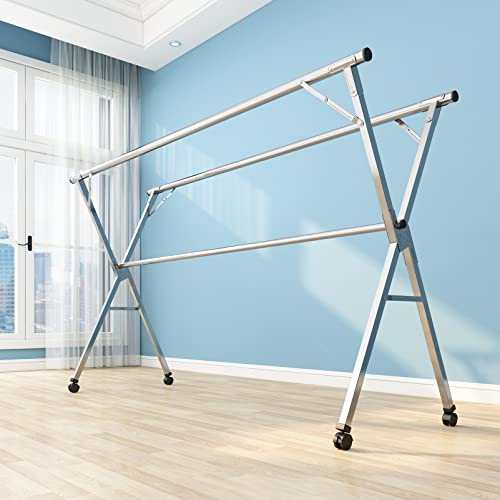 Étendoir à linge en acier inoxydable réglable jusqu'à 2,4 m pour intérieur