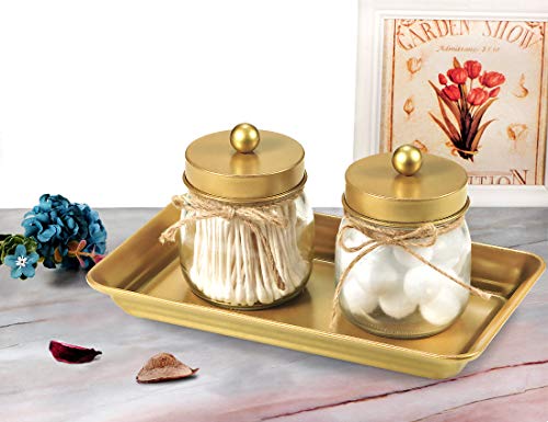Vintage Farmhouse Decor Metal Vanity Tray(2 Pack),Countertop Guest Hand Towel Storage Organizer Tray Dispenser, Sturdy Holder For Perfume,Cosmetics, Jewelry, Makeup Bathroom Organizer (Gold) #TOP5