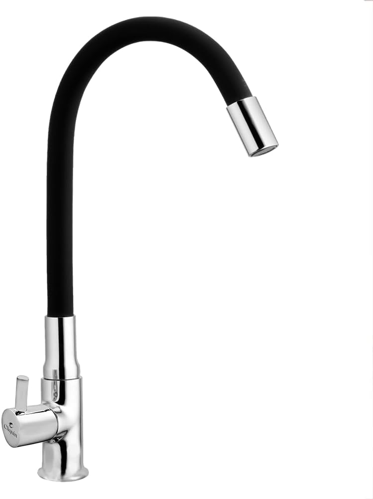 Flexible Brass Swan Neck Faucet with 360° Swivel Black Silicone Spout | Pillar Tap Design | Quarter-Turn Ceramic Disc | Kitchen & Bathroom | 10-Year Warranty (Florentine)