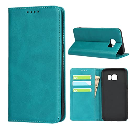 Cavor for Samsung Galaxy S7 Edge Case Cowhide Pattern PU Leather Book Wallet Magnetic Kickstand Flip Cover Phone Cases with Card Slots(5.5") -Sky Blue