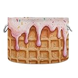 Emelivor Round Canvas Storage Basket - Ice Cream Sweet Beige Cartoon Organizer Bin Closet Storage Bin for Nursery Laundry Hamper Clothes Bedroom Office