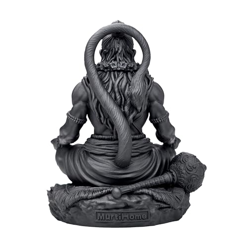 Image of MurtiHome Dhyanveer Hanuman Idol, Lord Shri Hanumanji Statue in Meditation | 8.28 cm Tall Small Black Color Figure Made From UV Resin, Crafted by 3D Printer for Car Dashboard, Home, Office, Gift