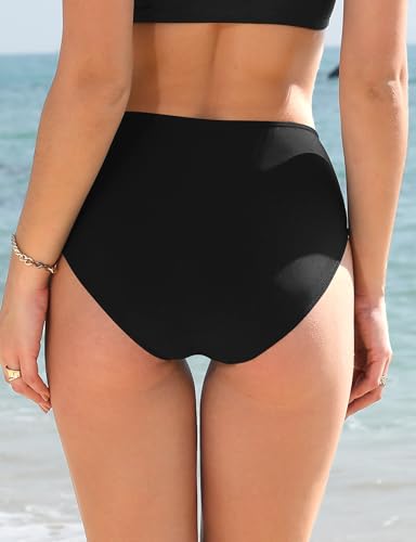 Women's Twist Bikini Bottom Moderate High Cut Swimsuit Bottom Cross V Cut Ruched Ruffles Bathing Suit Bottoms4