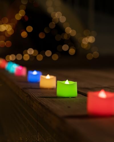 Homemory Multi Color Changing Tea Lights Candles Battery Operated, LED Holiday Candles Tealights with 7-Color Changing for Halloween, Pumpkin, Ofrenda, Christmas, Party, DIY, 12-Pack [White Base]