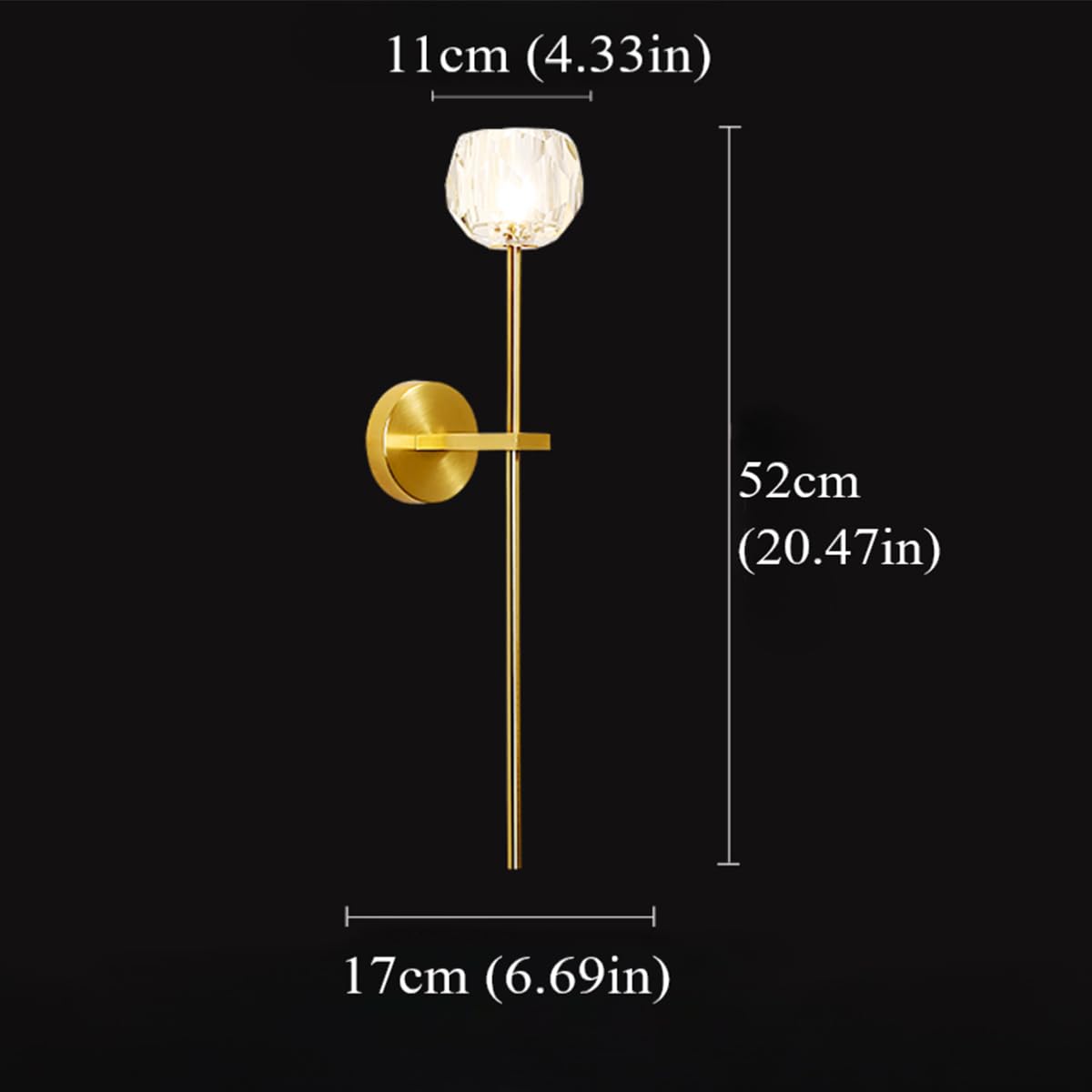 Moderne Kristall Wandleuchte mit G9 Fassung – 52cm/22cm Wandleuchte in Gold mit Knospenförmigem Glasschirm, Elegante Innen Wandlampe für Schlafzimmer, Wohnzimmer, Flur,Hotel (52cm)