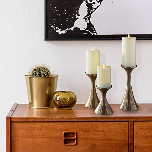 Lamplust Metal Pillar Candle Holder - 9 Inch Tall Candle Holders For Pillar Candles, Aged Brass Finish, Modern Candle Holder For Coffee Table Decor, Wedding Centerpieces & Home Décor #TOP2