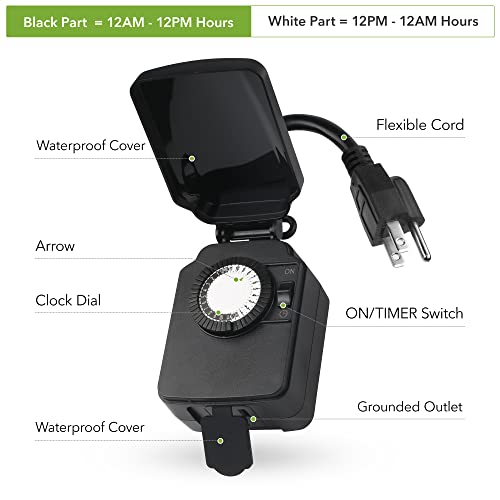 Bn-Link 24 Hour Mechanical Outdoor Light Timer With Silicone And Protective Covers, Waterproof And Dustproof, Outdoor Plug Timer With 3-Prong Timer Outlet And 6-Inch Flexible Cord, Heavy Duty（2 Pack） #TOP1