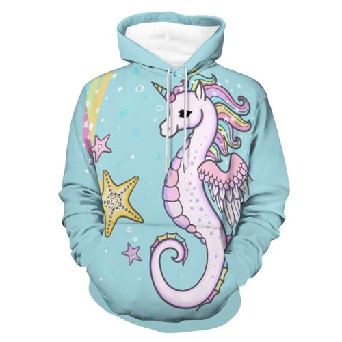 Pull à capuche hippocampe licorne idée cadeau original homme femme