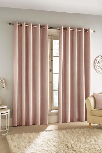Enhanced Living Savoy Blush Pink Velvet Chenille 100% Blackout Thermal Eyelet Curtains - 66 x 90 inch (168 x 229cm) for Living Room/Bedroom