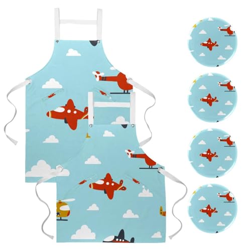 Tablier de serveuse pour restaurant et bar avec 4 broches et motif hélicoptère