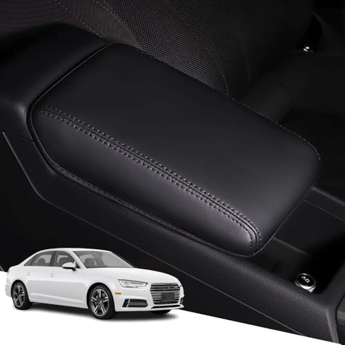 Great-luck Leather Center Console Cover Armrest Pad, Protector Armrest Box Cover Accessories(Black Stitches) for Audi A4 2017 2018 2019 2020 2021 2022 2023 2025 A5 2018-2024