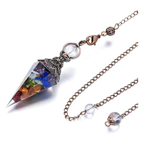 PESOENTH 7 Chakra Crystal Dowsing Pendulum Healing Hexagonal Gemstone Crystals Point Pendulum for Divination Scrying Dowser Cover
