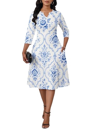 Image of PinkPatty Women's Casual 3 /4 Sleeve Midi Dresses Fit and Flare Church Work Dress with Pockets
