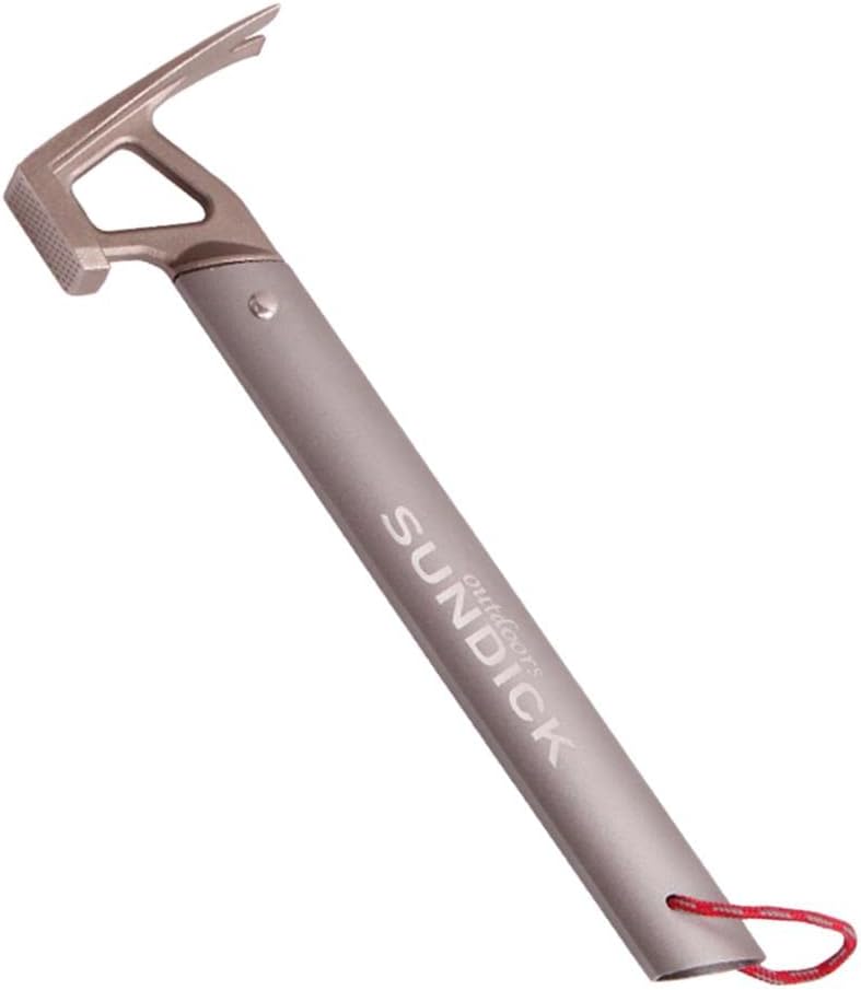 Stainless Steel Camping Hammer Tent Pegs Extractor with A String - High Strength Tool for Hiking, Festivals, and More - Portable Stakes Puller Mallet for Outdoor Adventure - Silver