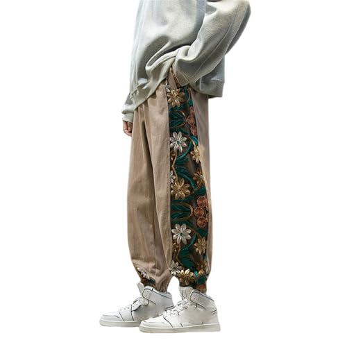 Pantalon long décontracté homme en coton vintage style japonais brodé pour l'automne
