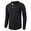 Mens Henley Shirt Long Sleeve Button Collarless Henley Tops Casual Smart Slim Fit Solid Color Waffle Grandad Shirts 3 Buttons Grandad Collar Classic Lightweight Basic Top Plain Black S #1