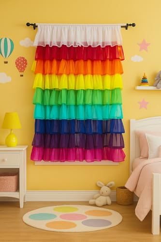 Image of NYSARG Decor Hub Ruffle Cotton Curtain for Window | Boho Style | Light Filtering Single Frill Curtain for Living Room, Bedroom, Kids Room & Kitchen (5 feet, 60 * 42inch) (Red)