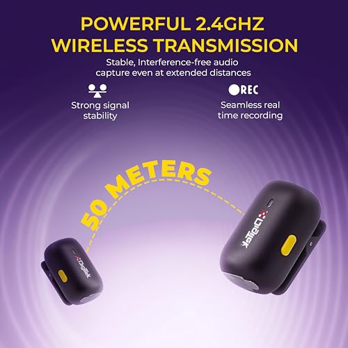 Image of Digitek DWM 103 Mini 2-in-1 Wireless Microphone, 2.4G Wireless Mic, 40m Range, 6Hr Battery, Noise Reduction, for iOS & Android Smartphone, Ideal for Live Interviews Meetings, Vlogging Live, Streaming