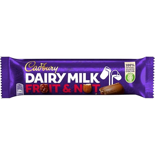 Cadbury Dairy Milk Fruit & Nut, Barrita de Chocolate con Almendras y Uvas Secas - Pack de 12 Unidades, 49 g