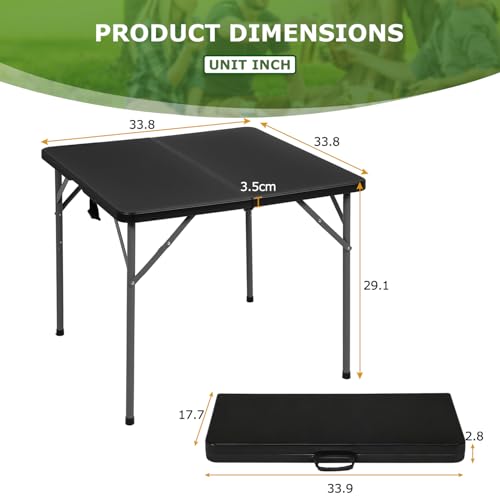 Image of BestOffice Outdoor 34 inch Folding Card Table Plastic Table Portable Square Height Dining Table Perfect for Picnics,Parties,Party and Camping, Black