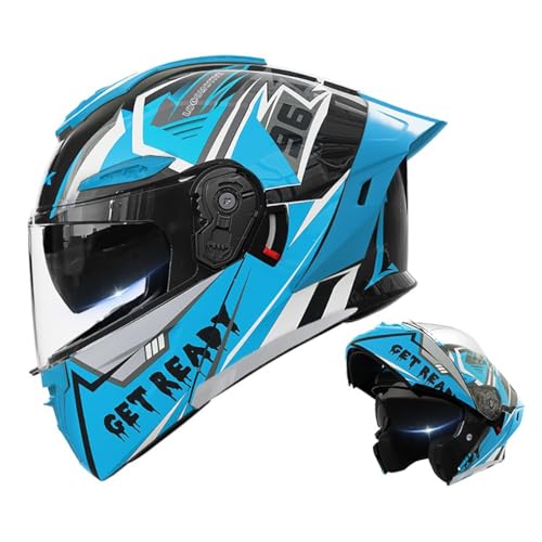 Adult Flip Up Modular Motorcycle Helmet Full Face DOT Approved Double Visors Moped Bike Racing Helmet Aerodynamic Design Men and Women Outdoor Crash Helmet with Tail Wing(E4,Large)