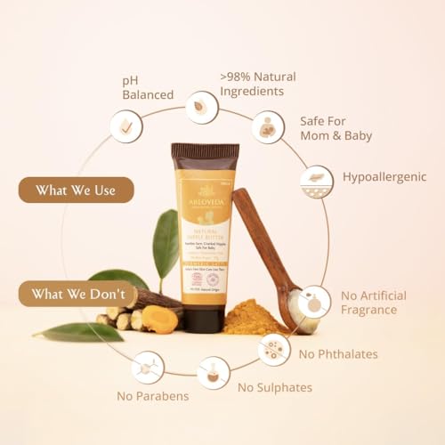 Image of AreoVeda Natural Nipple Butter (25 gm x 2) | Lanolin- Free Nipple Cream For New Moms | Soothes Sore & Dry Nipples| Turmeric & Ghee | No Wipe Off Needed | Breastfeeding Safe | Dermatologically Tested
